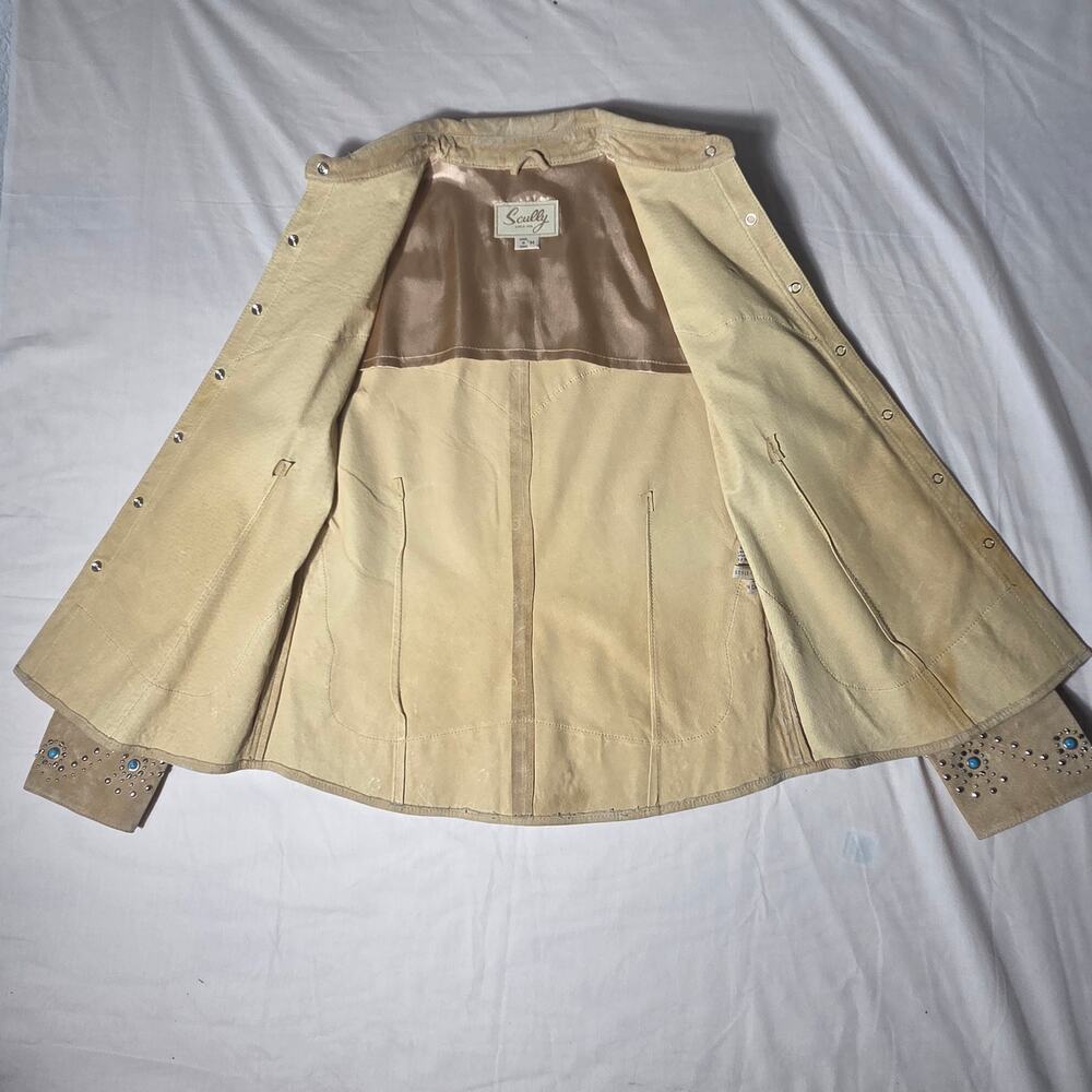 Scully Women’s Suede Leather Western Jacket Beige Studded Turquoise Size M